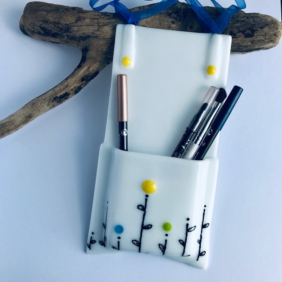 Pen and pencil holder made from fused glass 