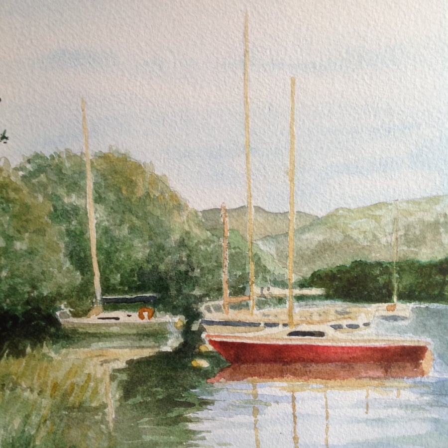 Yachts On The Lake original watercolour 
