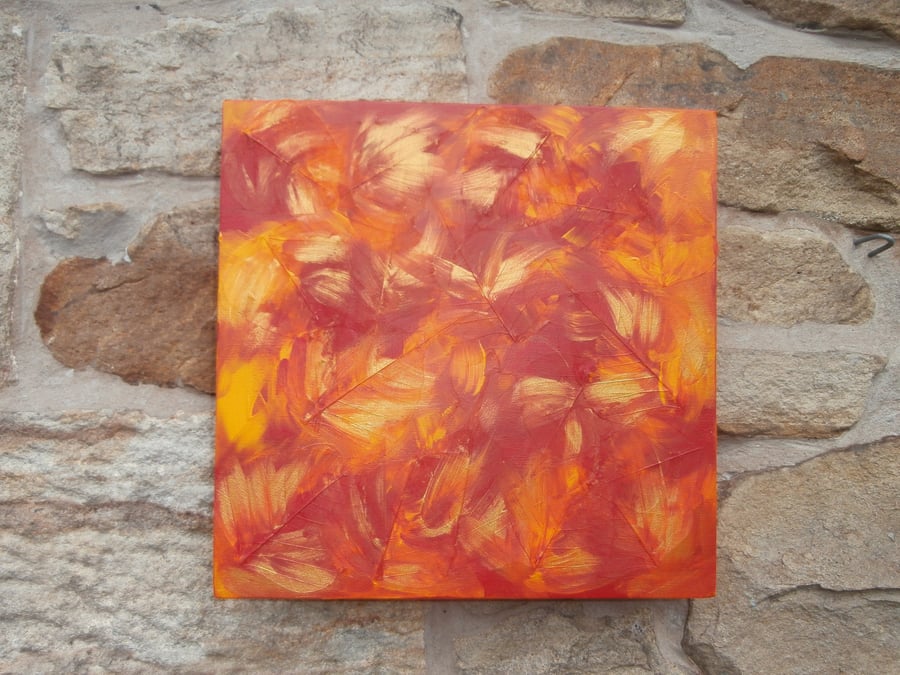 Original acrylic painting. 'Autumn glow' Orange, gold leaves. Original art