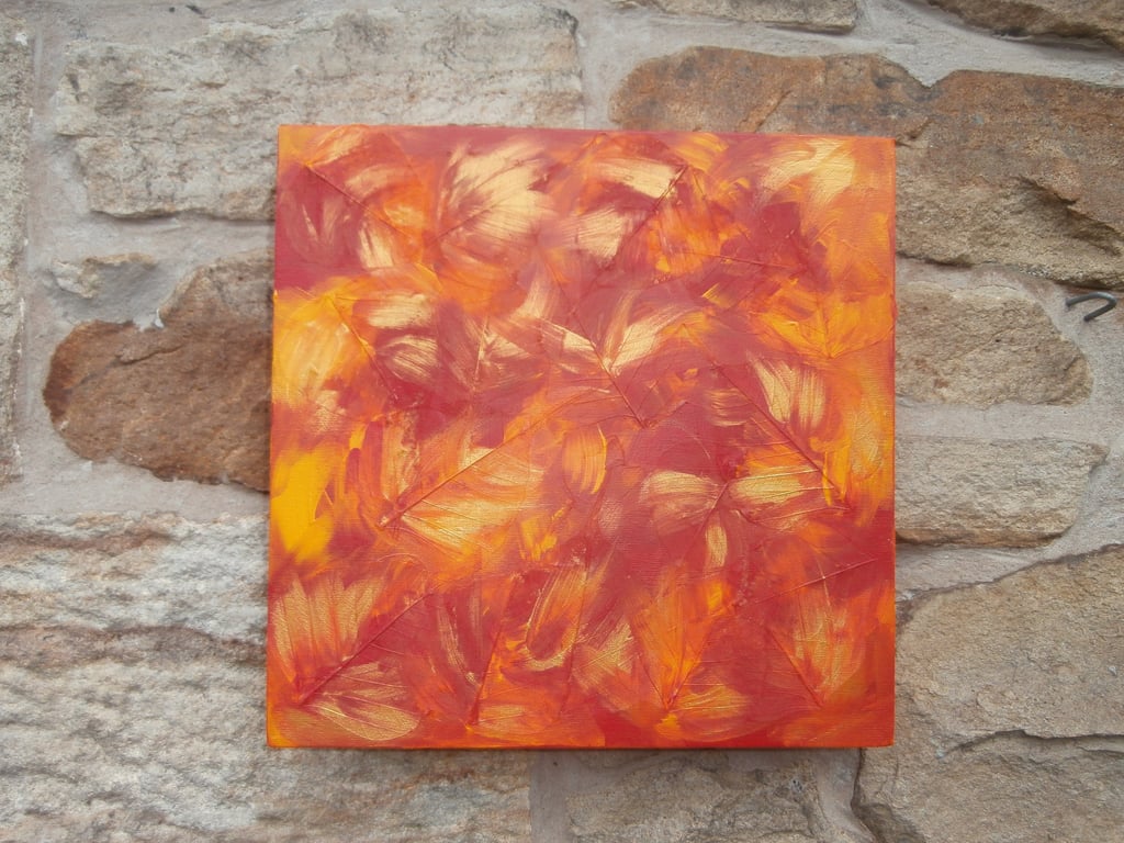 Original acrylic painting. 'Autumn glow' Orange, gold leaves. Original art