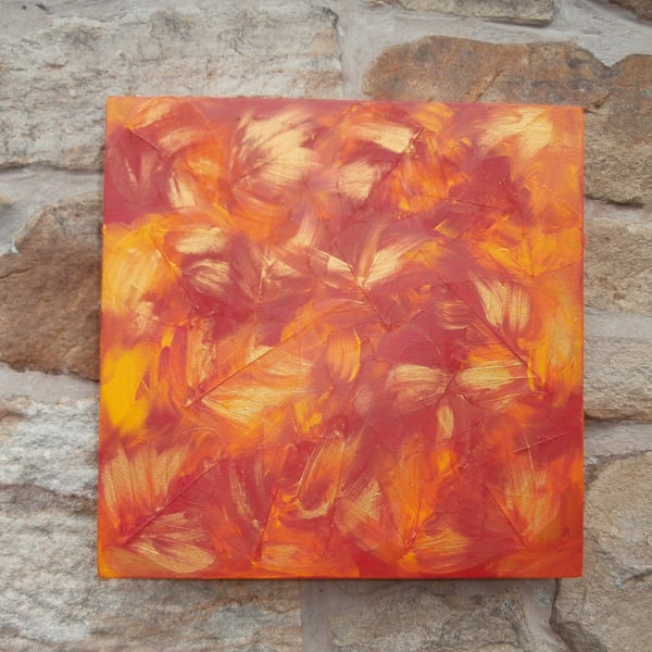 Original acrylic painting. 'Autumn glow' Orange, gold leaves. Original art