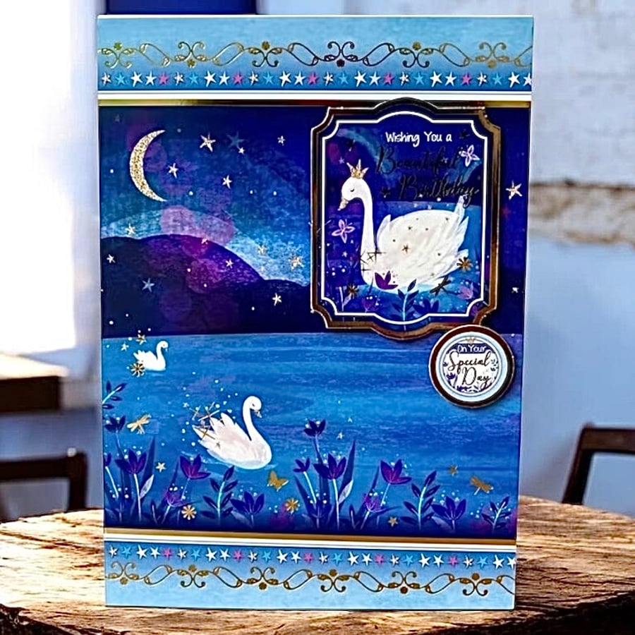 Luxury Swan Birthday Card. Birthday Card for Someone Special.