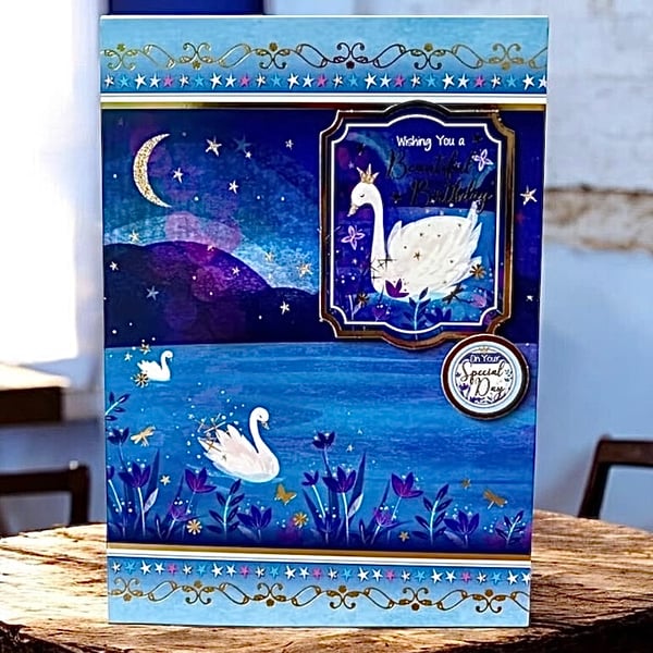 Luxury Swan Birthday Card. Birthday Card for Someone Special.