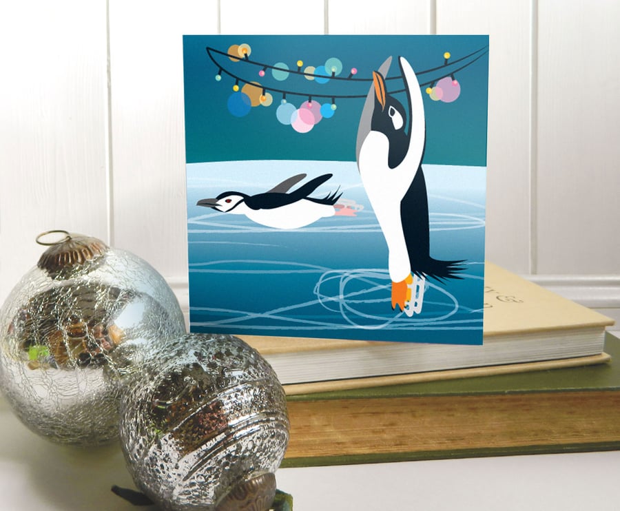 Skating Penguins Christmas Card