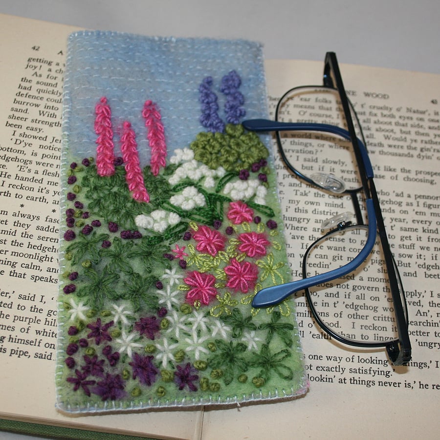 Cottage Garden Embroidered Glasses Case - Pinks and Purples
