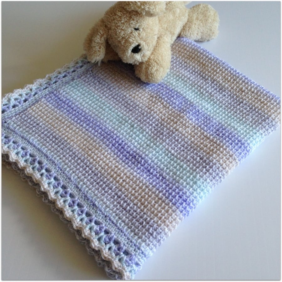 Hand crocheted Baby Blanket - Pastel Shaded Tunisian Crochet 