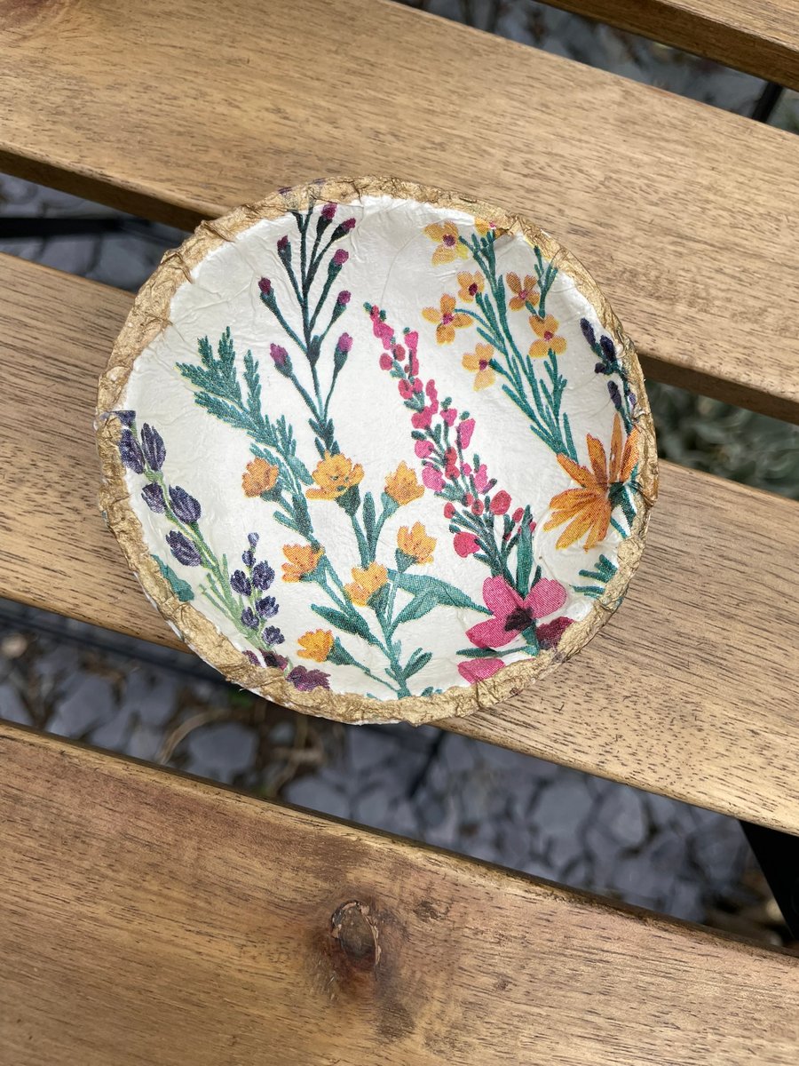 Small Decoupage Dish with Floral Design