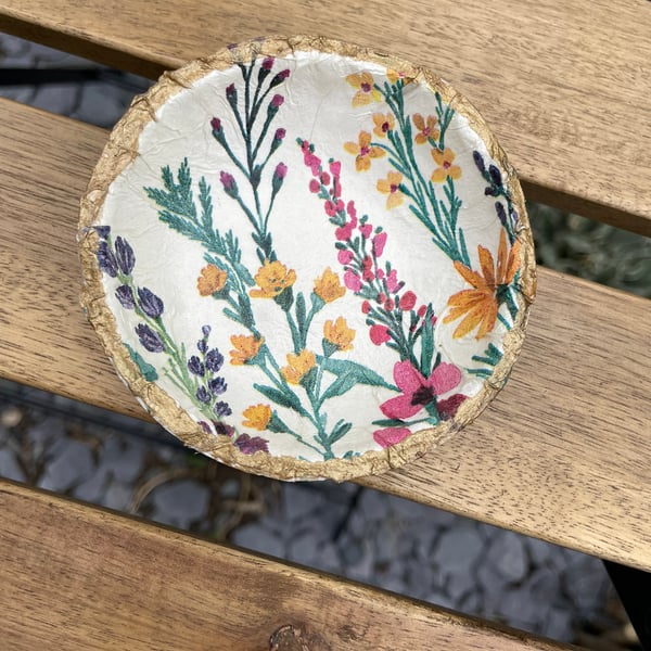 Small Decoupage Dish with Floral Design