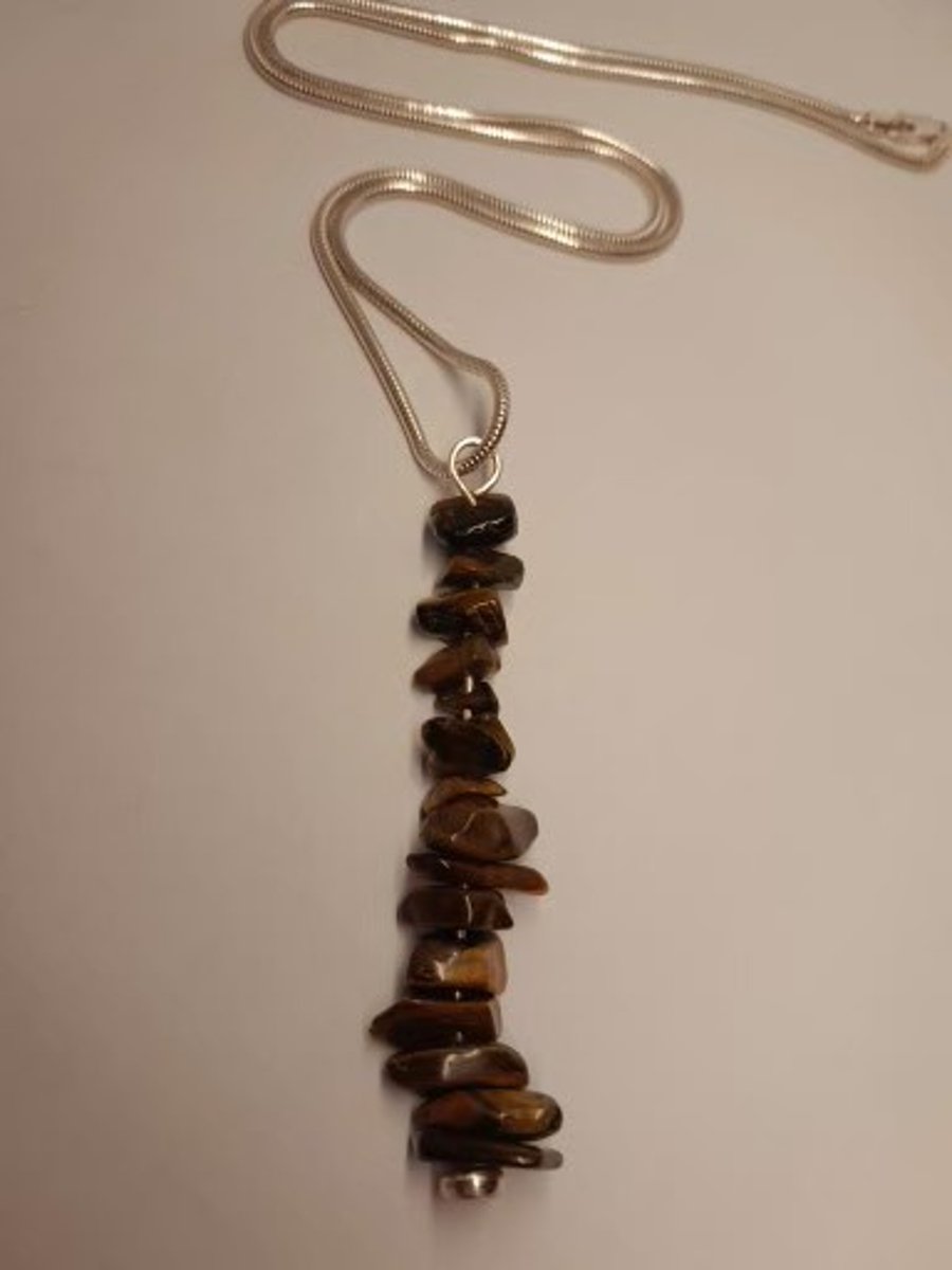 Tigers Eye recycled stone pendant on 925 silver snake chain 18 inch 