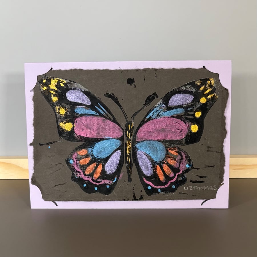Image of Greetings Card -Hand Printed Painted Butterfly Gold Tip Wings