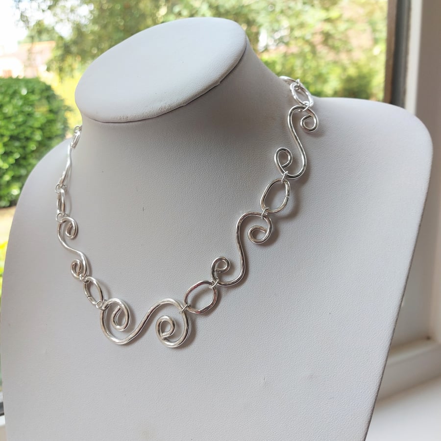 Sterling silver scroll necklace, special commission 