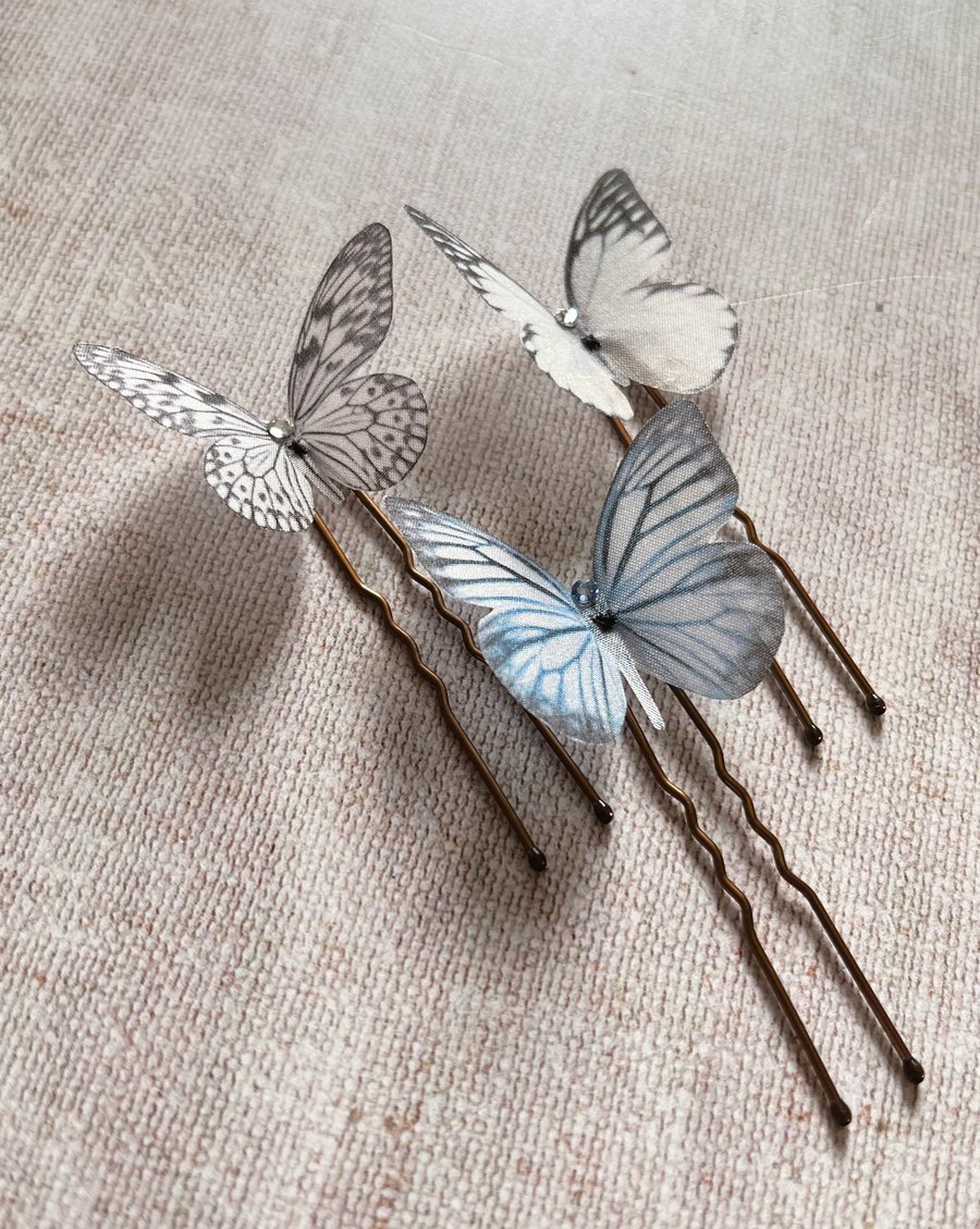 Little silk butterfly hair pins, bridal wedding accessories.