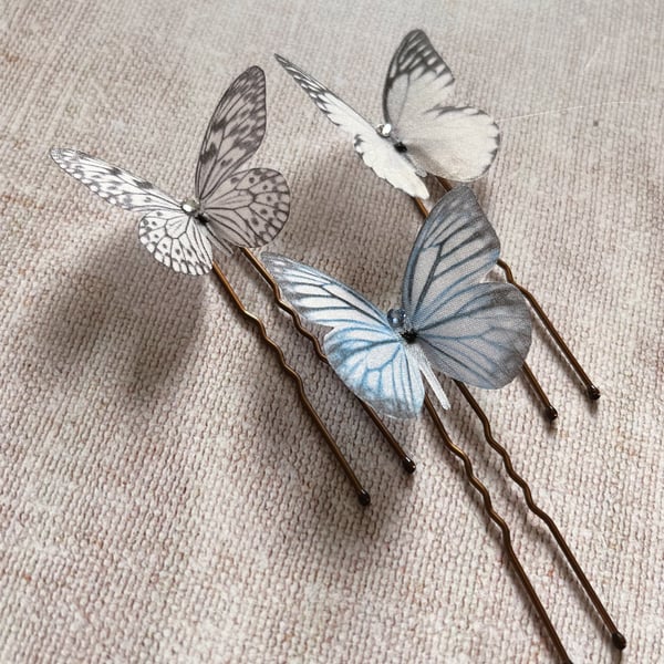 Little silk butterfly hair pins, bridal wedding accessories.
