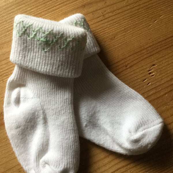 Hand Smocked Baby Socks, Pale Green