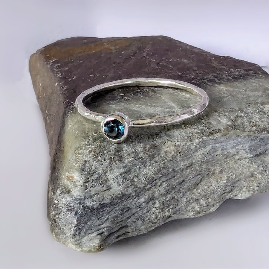 Handmade Recycled Sterling Silver Swiss Blue Topaz Ring
