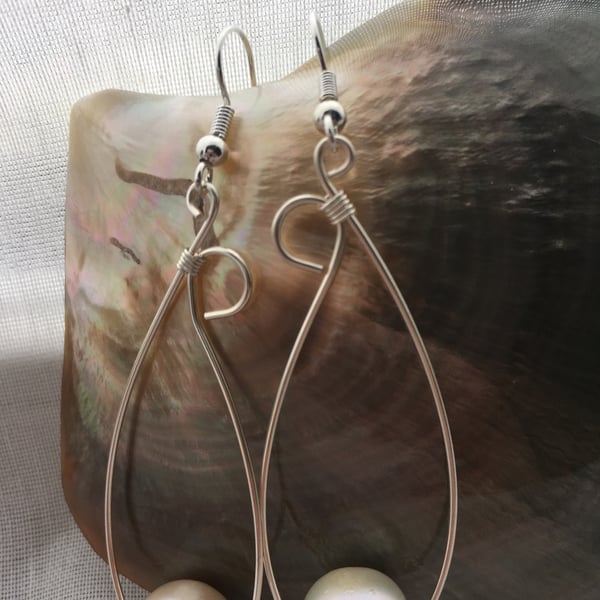 Sleek teardrop freshwater pearl earrings - made in Scotland. 