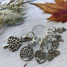 Stitch markers for crochet & knitting trees, flowers, moth set of 7