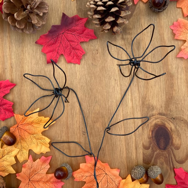 Pair of Skeleton Wire Flowers