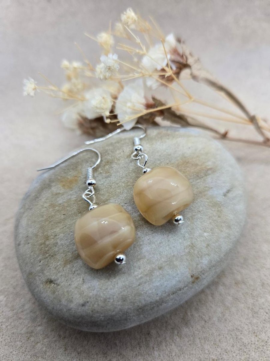 Handmade silver plated hypoallergenic earrings with caramel  glass beads 