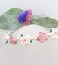 Pink and White Rose Head Band with Pink Pearl Beads, Floral Headband - Image 1