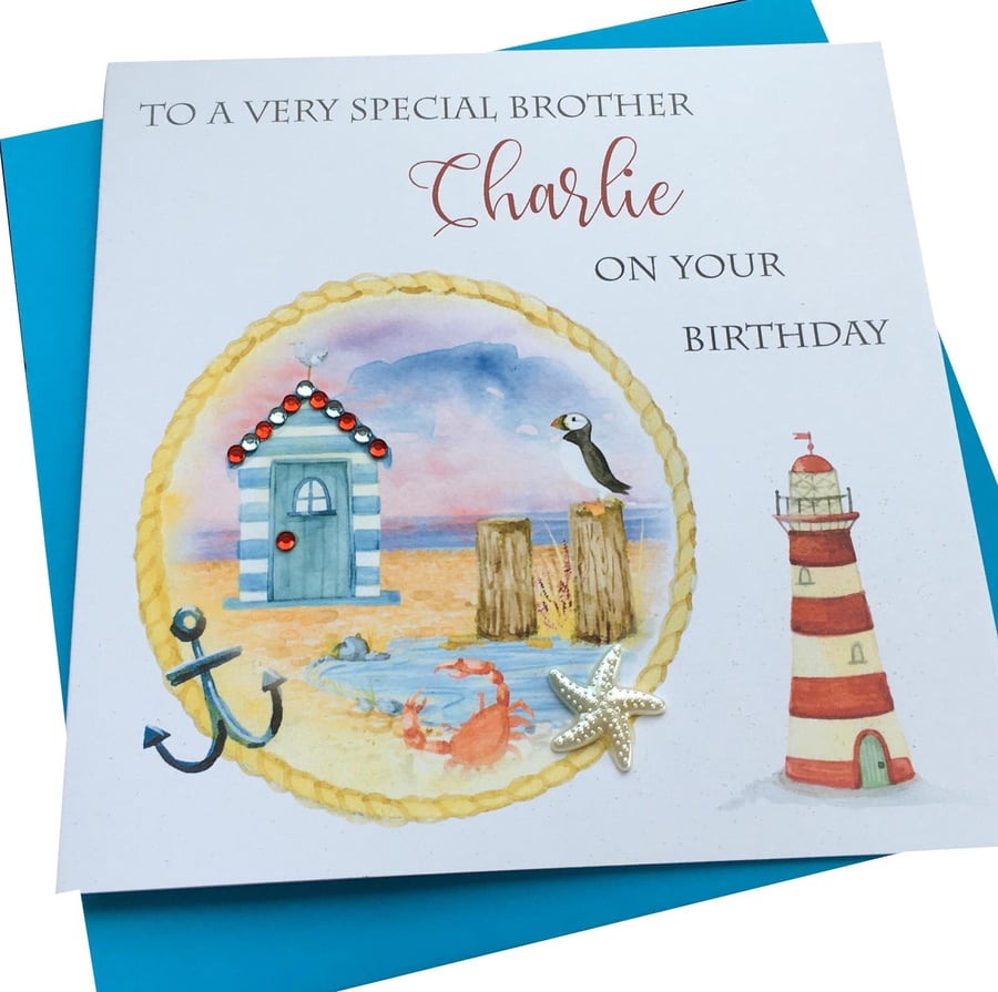 Personalised Handmade Seaside- Nautical Birthday Card