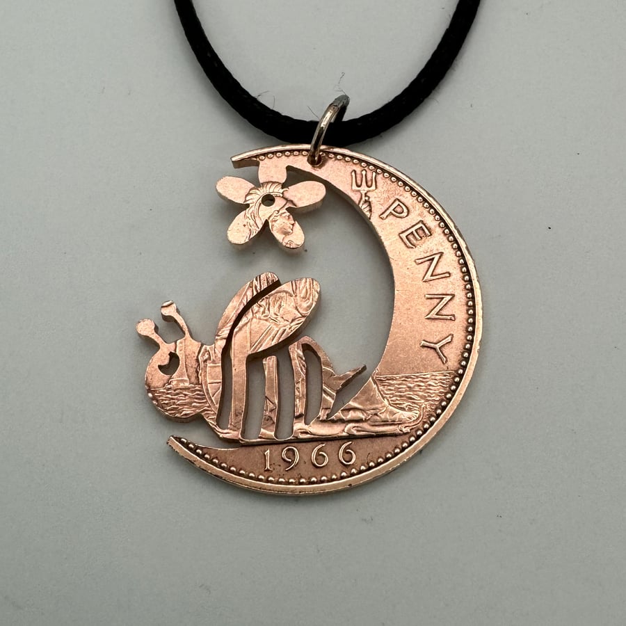 Buzzing bee and Moon Handcut Penny Coin