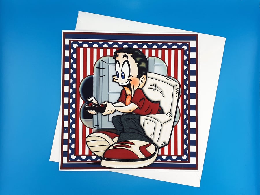 Gamer Birthday Card, 8x8inches, 20x20cms, Decoupage