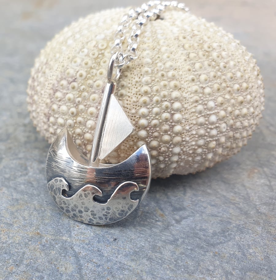 Sterling silver sailing boat pendant