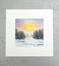 Original Art Watercolour Painting Winter Sunset
