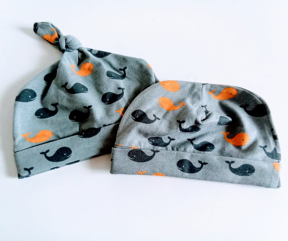 Beautiful Bundle Hat set, 0-3 months, whales, baby hat, new baby gift set