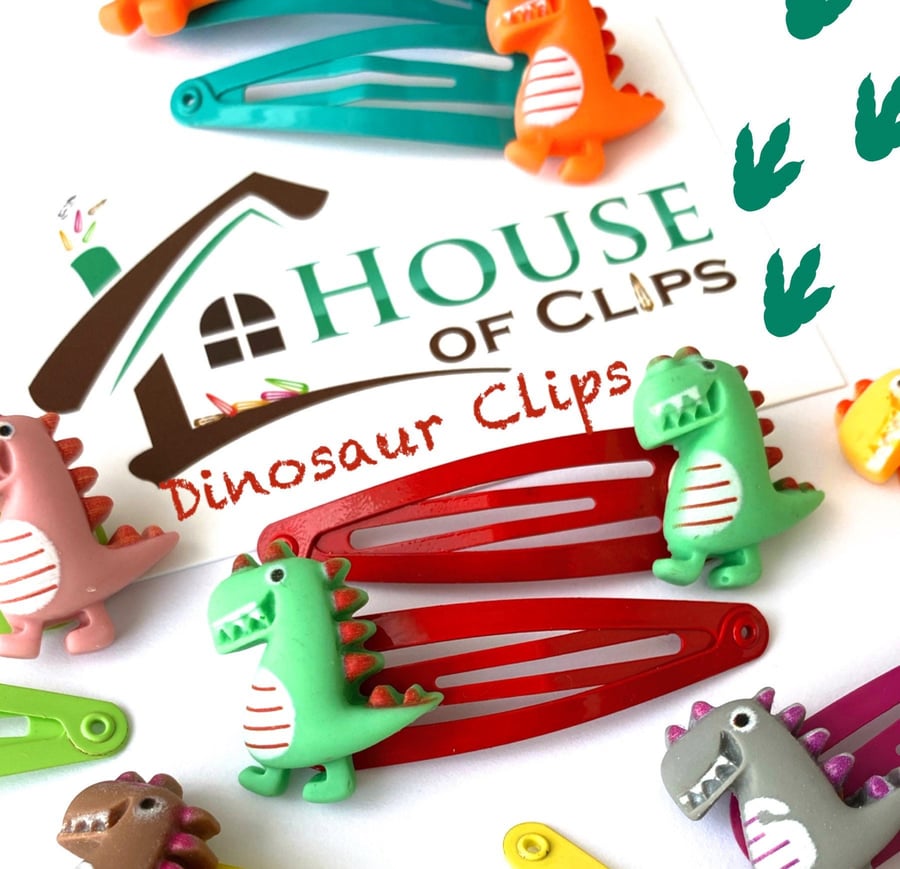 Dinosaur Hair Clips x2 - Monster Non Slip Barrettes - Dinosaur Hair Slides - Hai