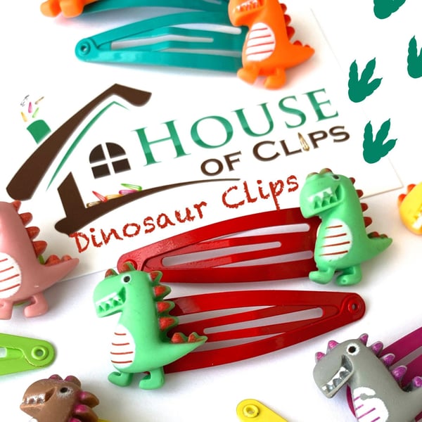 Dinosaur Hair Clips x2 - Monster Non Slip Barrettes - Dinosaur Hair Slides - Hai