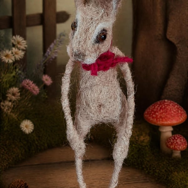 Skinny Mini Needlefelted Hare art doll.