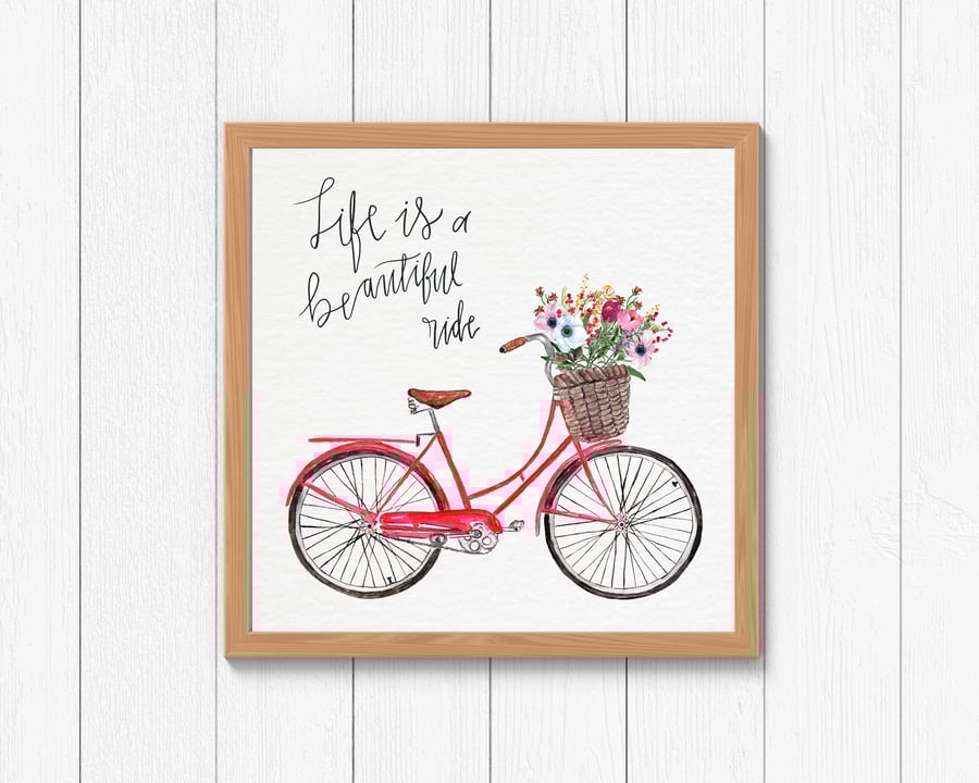 Vintage bicycle wall print, provence wall decor, provence wall art