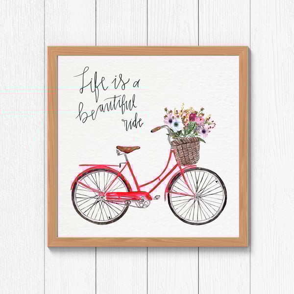 Vintage bicycle wall print, provence wall decor, provence wall art