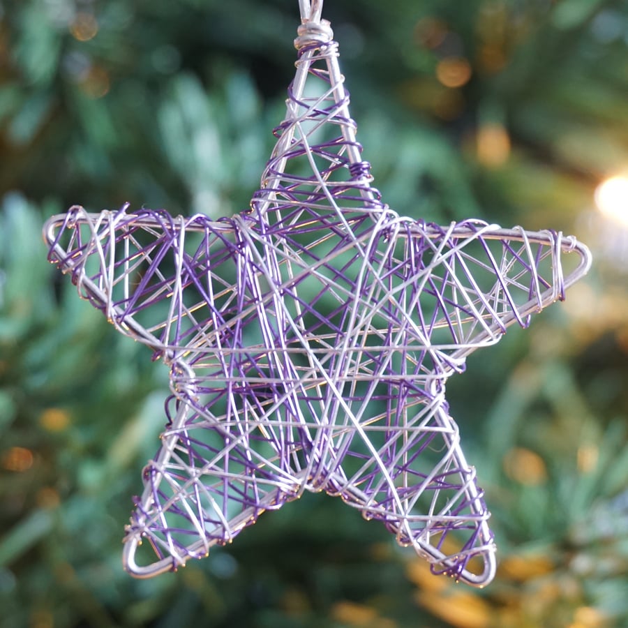 Set of Four Mini Scribble Star Christmas Decorations - Silver & Lilac