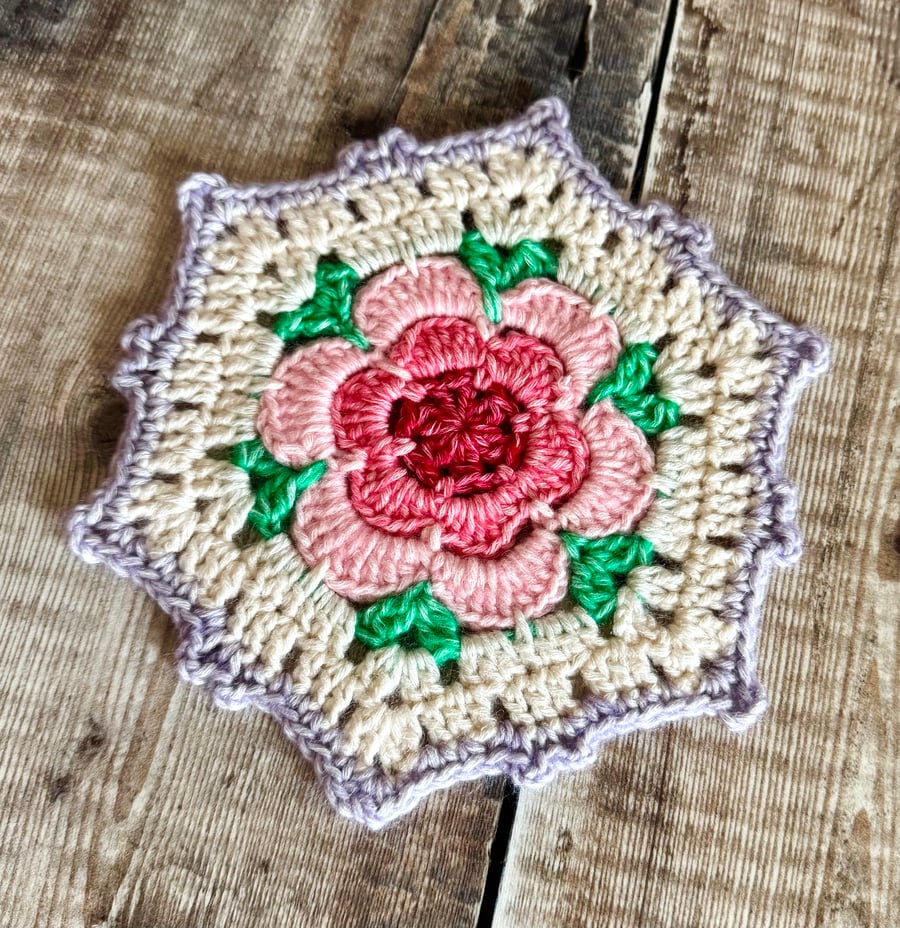 Vintage style hand crocheted hexagon doily coaster