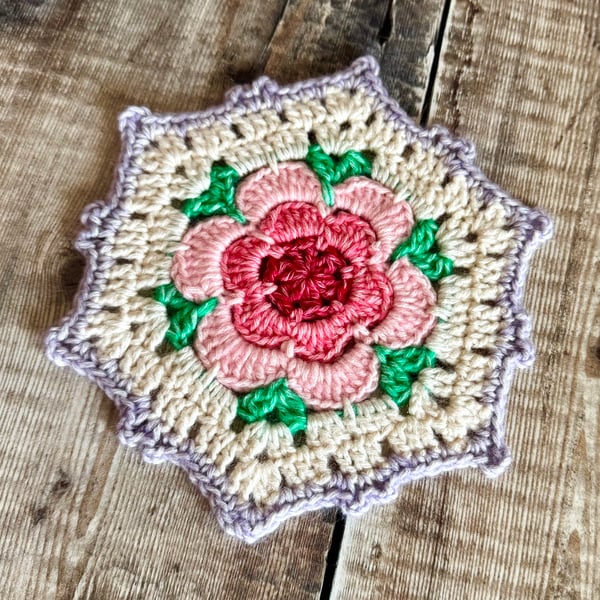 Vintage style hand crocheted hexagon doily coaster