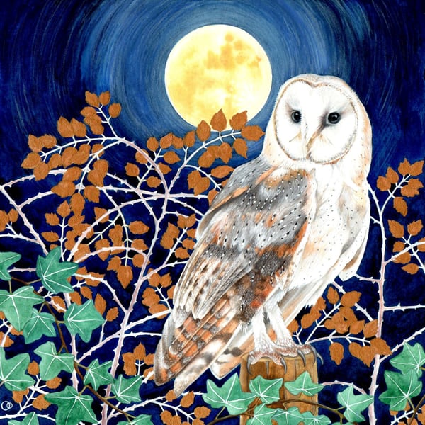 Midnight Whisper Original Symbolist Animal Totem Owl Art Painting 