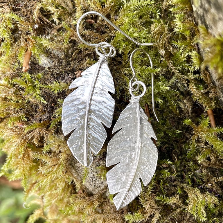 Sterling silver feather earrings