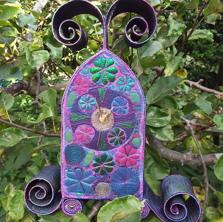 Textile Art Clock Free Machine Embroidery Botan... - Folksy