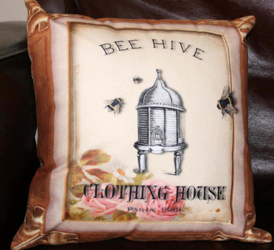  Cushion  Bumble Bee hive apiary Paris 1889 home decor 
