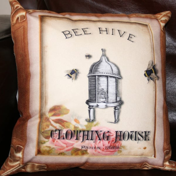  Cushion  Bumble Bee hive apiary Paris 1889 home decor 