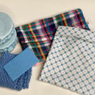 Sustainable kitchen gift set. Six items in shades of blue