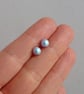 6mm Iridescent Light Blue Stud Earrings - Small Pale Blue Pearl Stud Earrings - Image 4