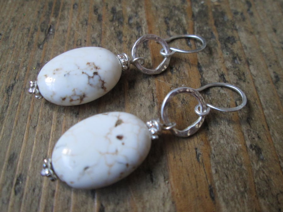 Stone Dangle Earrings - Cream Magnesite Gemstone Drop Earrings, Gift Jewellery