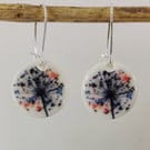 Porcelain Clay Ceramic Flower Round Dangle Earrings