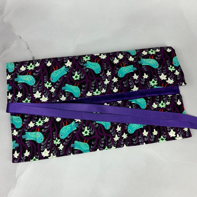 Birds brush roll, Bird pencil wrap, Tool wrap, Handmade