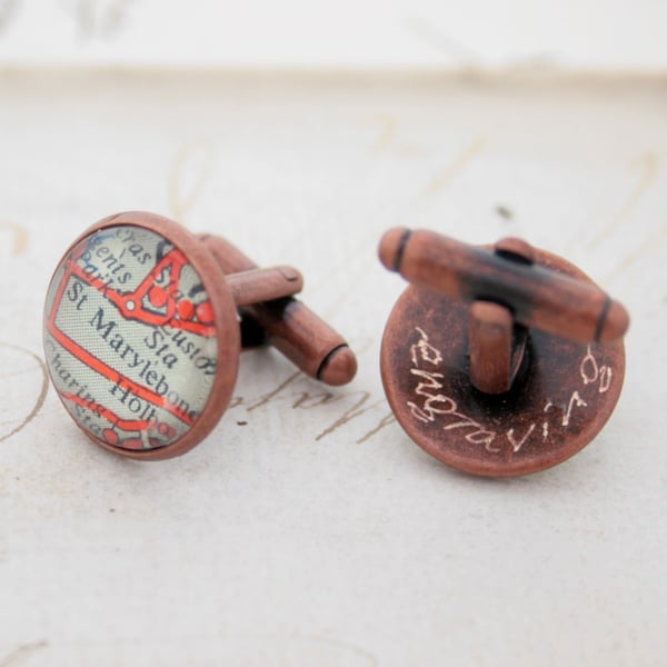Personalised Map Cufflinks, Engraved Unique Custom Gift for Husband