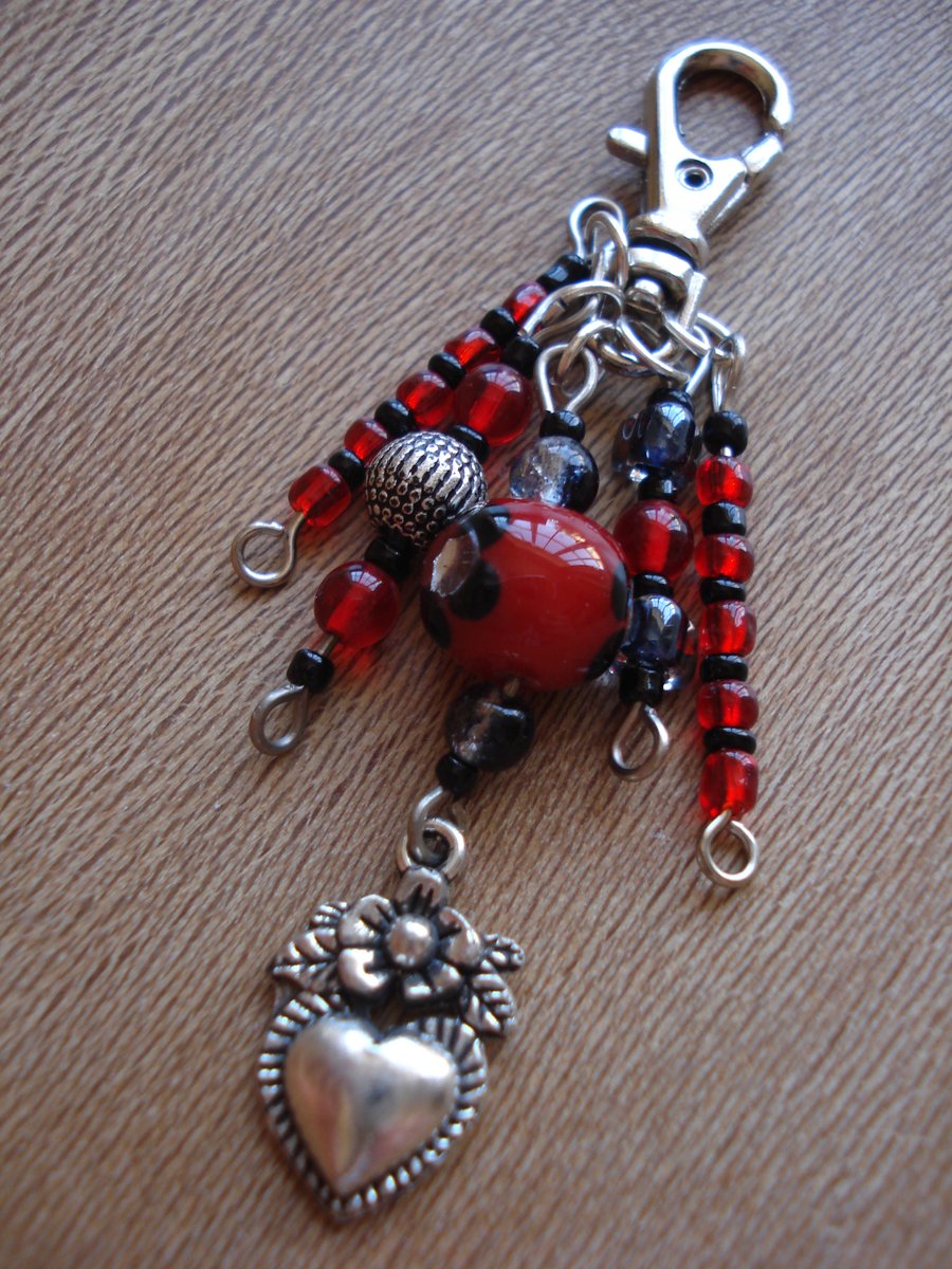  Bag Charm, Zip Pull, Keyring, Handmade Jewellery, Tibetan Silver Heart